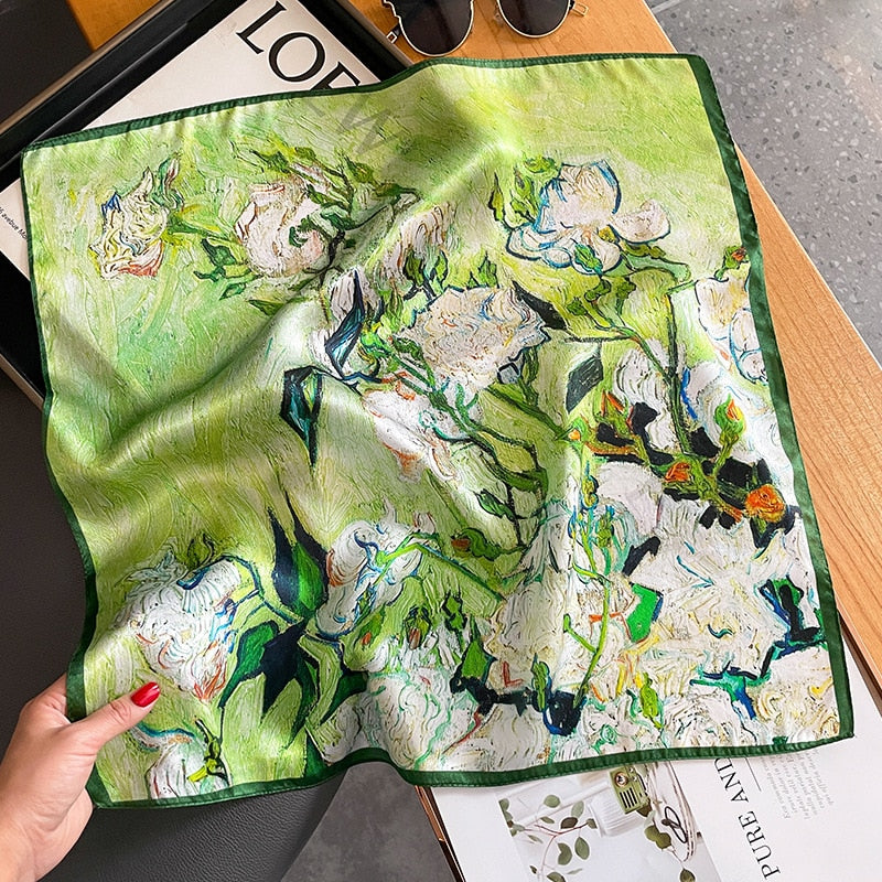 Carré 100% Soie Décoration Fleur Artistique Femme