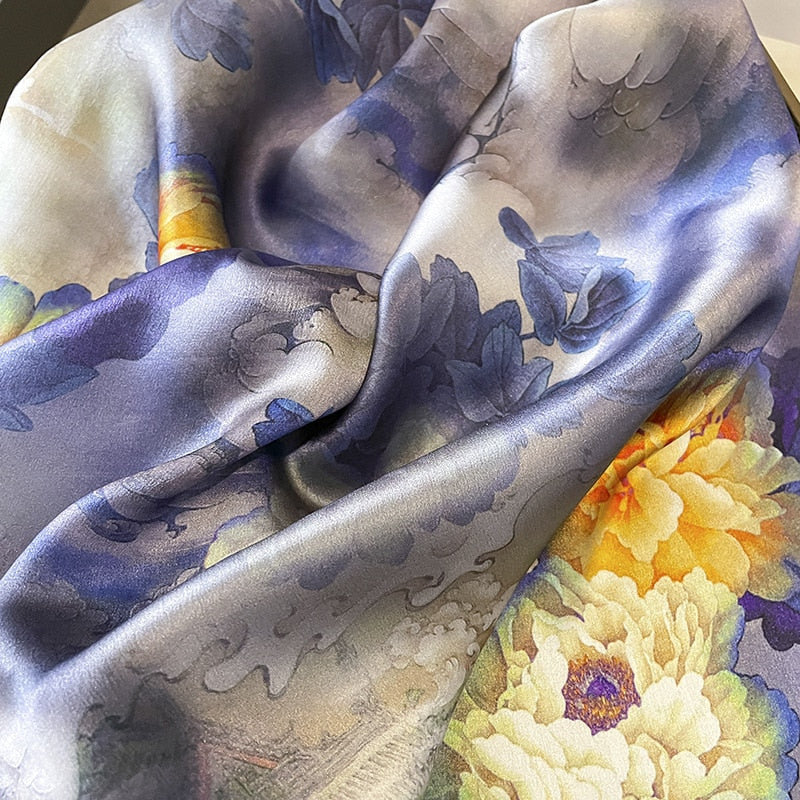 Carré 100% Soie Décoration Fleur Femme