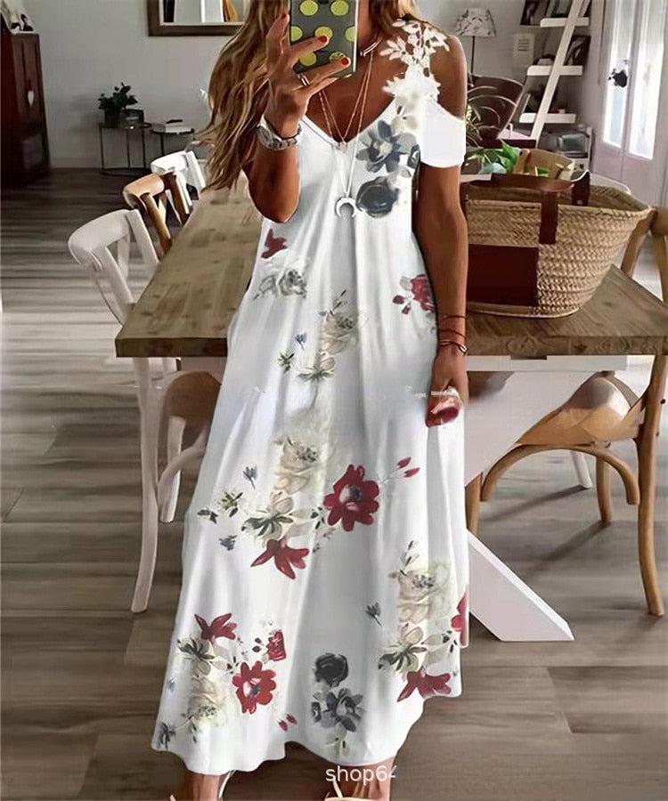 Robe Motif Fleur Blanche Femme