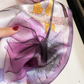 Carré 100% Soie Décoration Fleur Artistique Femme